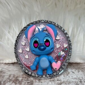 Blue and Pink Heart-Eyed Character Compact Mirror Stitch